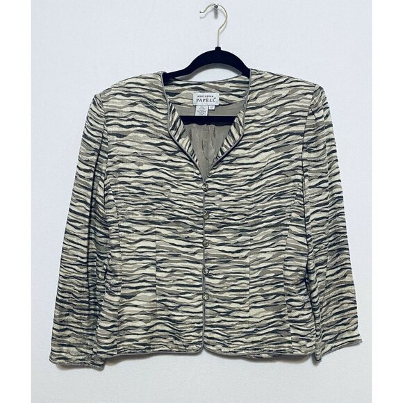 Adrianna Papell Animal Print Top Womens Size 12 100% Silk Button Front Jacket - Picture 1 of 5